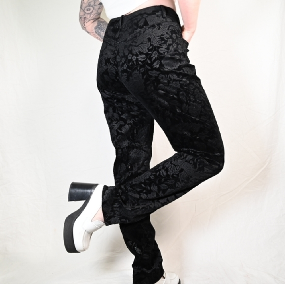 Hi-rise‎ straight leg floral velvet trousers